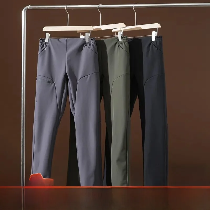 

Мужские тонкие ветрозащитные водонепроницаемые мягкие повседневные брюки, осень-зима, теплые прямые брюки на подкладке, для отдыха, Sle