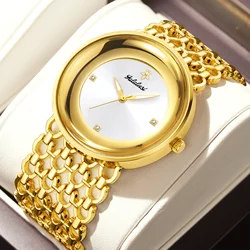 Yalusi nuovissimi orologi nuovi di zecca cassa rotonda in oro quadrante in argento cinturino traforato stile moda di lusso placcatura ionica Giftbox