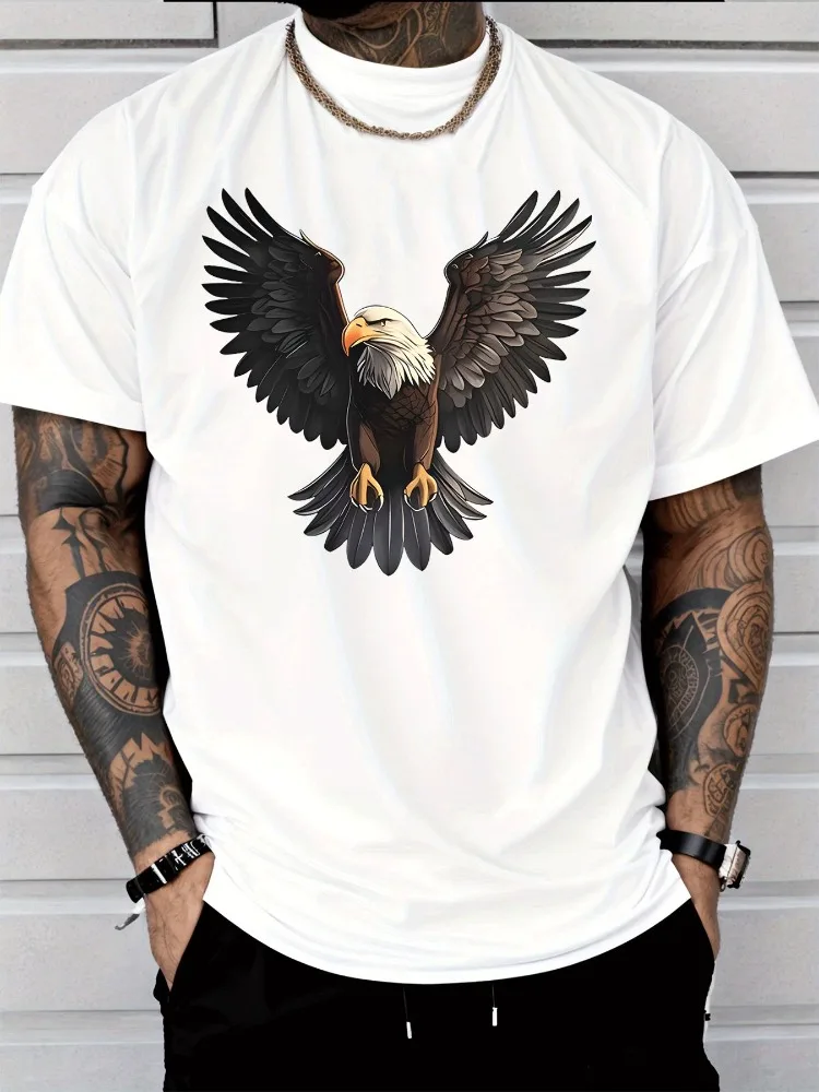 Men Soft Cotton Short Sleeve Tee Majestic Spread Wing Bald Eagle Graphic Crew Neck Loose Casual Outdoor Street Daily Wear Top