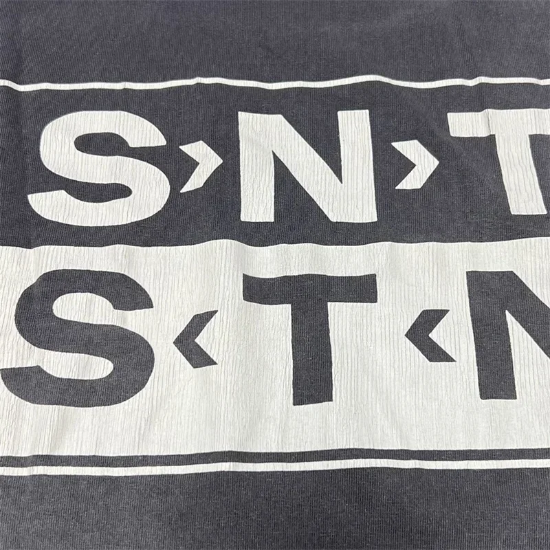 25SS Classic Style SAINT MICHAEL Black T-Shirts Men Women 1:1 Best Quality SAINT Crack Logo Washed Retro Tops Tee T-shirt