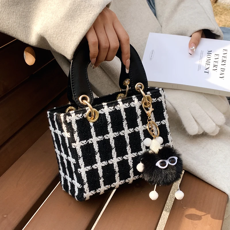 winter square handbag and purse elegant women shoulder bag fashion cotton crossbody bags for women 2023 trend totes luxury bag