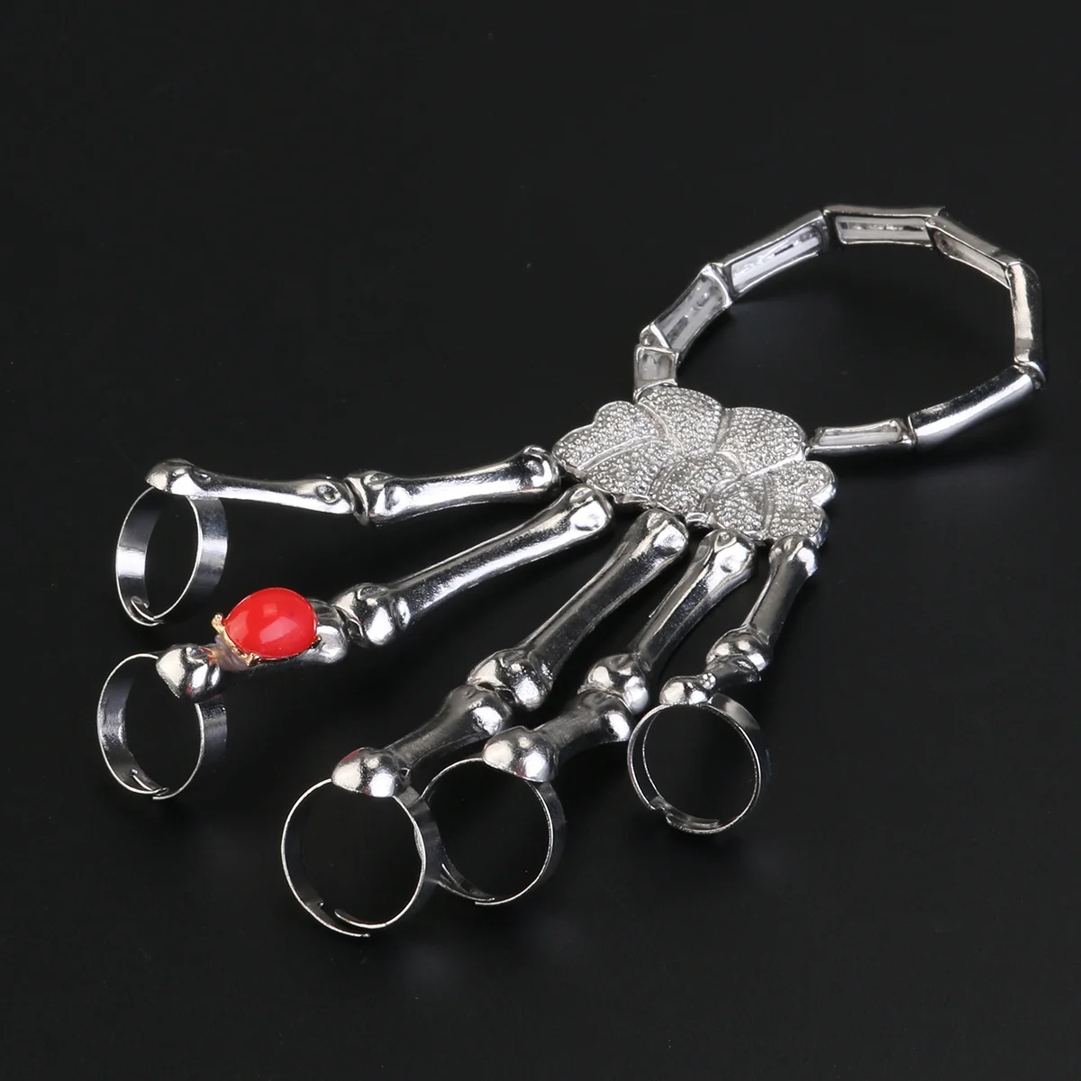 

Punk Skull Hand Bone Ring Bracelet Silver Durable Alloy Adjustable Gift Punk Style Ring Bracelet