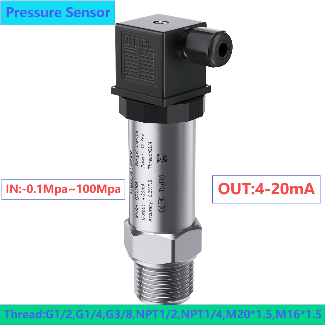 

4-20mA Pressure Transmitter 5Mpa 10Mpa 1.6Mpa 2.5Mpa Pressure Transducer G1/2' M20*1.5 NPT1/2' G1/4 Pressure Sensor Water Oil