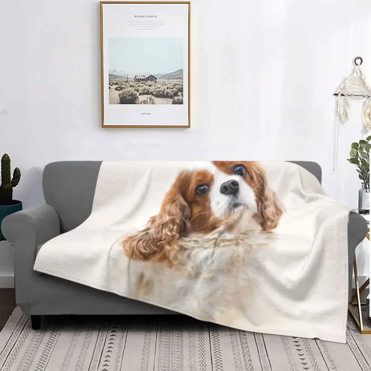 Cute Cavalier King Charles Spaniel Pattern Flannel Throw Blanket Soft Warm Lightweight Pet Lover Dog Car Bedroom Sofa Kids Gifts