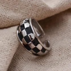 Hot Sell Fashion Chessboard Design Platinum Plated Female Party Ring Original Jewelry For Women New Year Gifts 2023