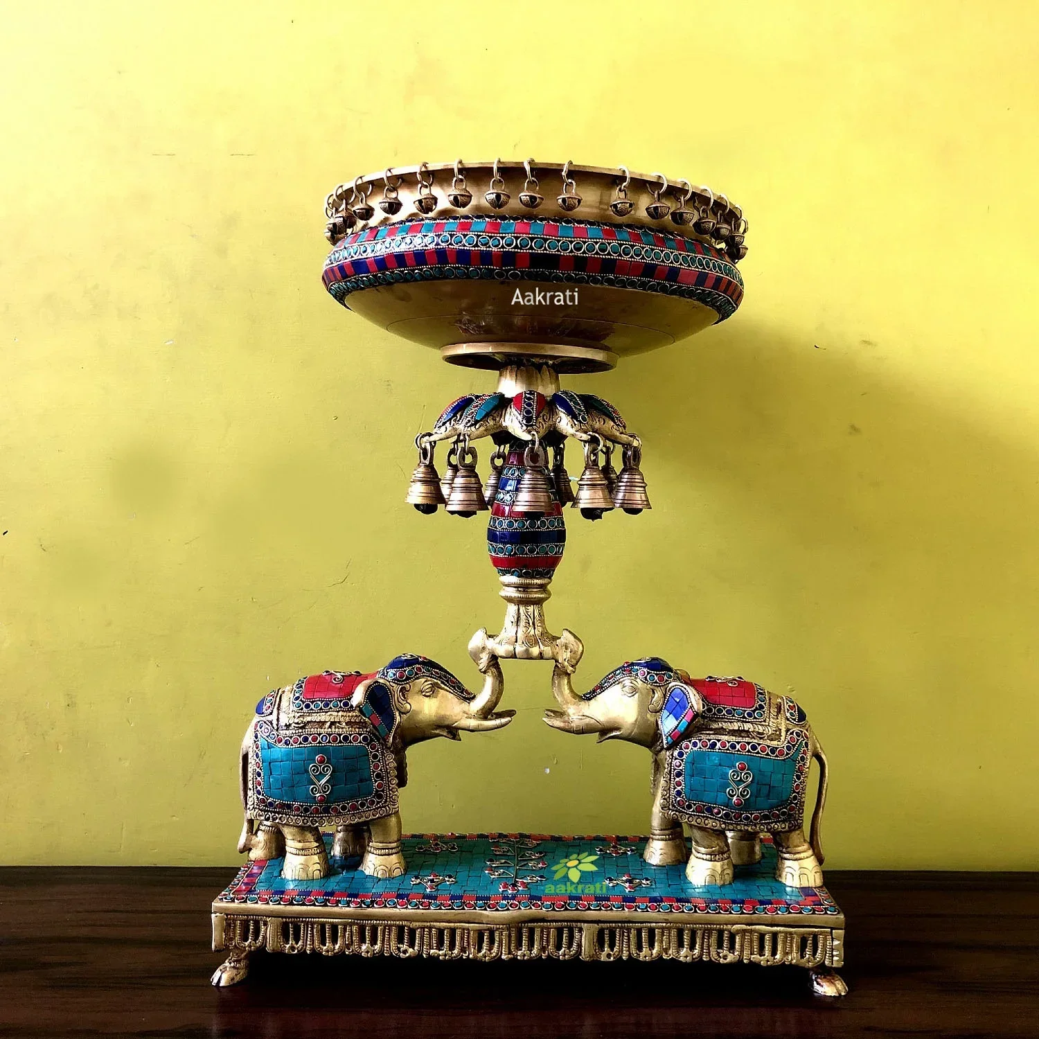 

NEW Urli decorative flower pot holding by two elephant for house and office decor in antique finished