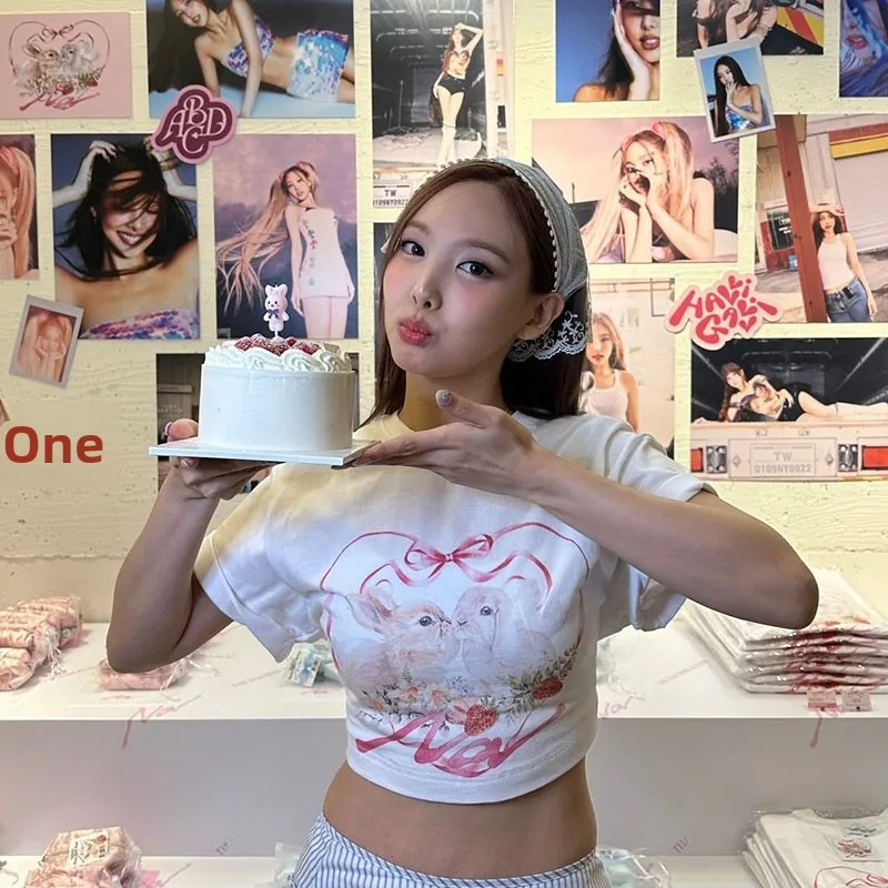 Twice Lin Na Hyun Album NA Loose Fit Short Sleeve T-Shirt Pure Cotton Printed Summer Short Length Clothes Commute Style - view 3