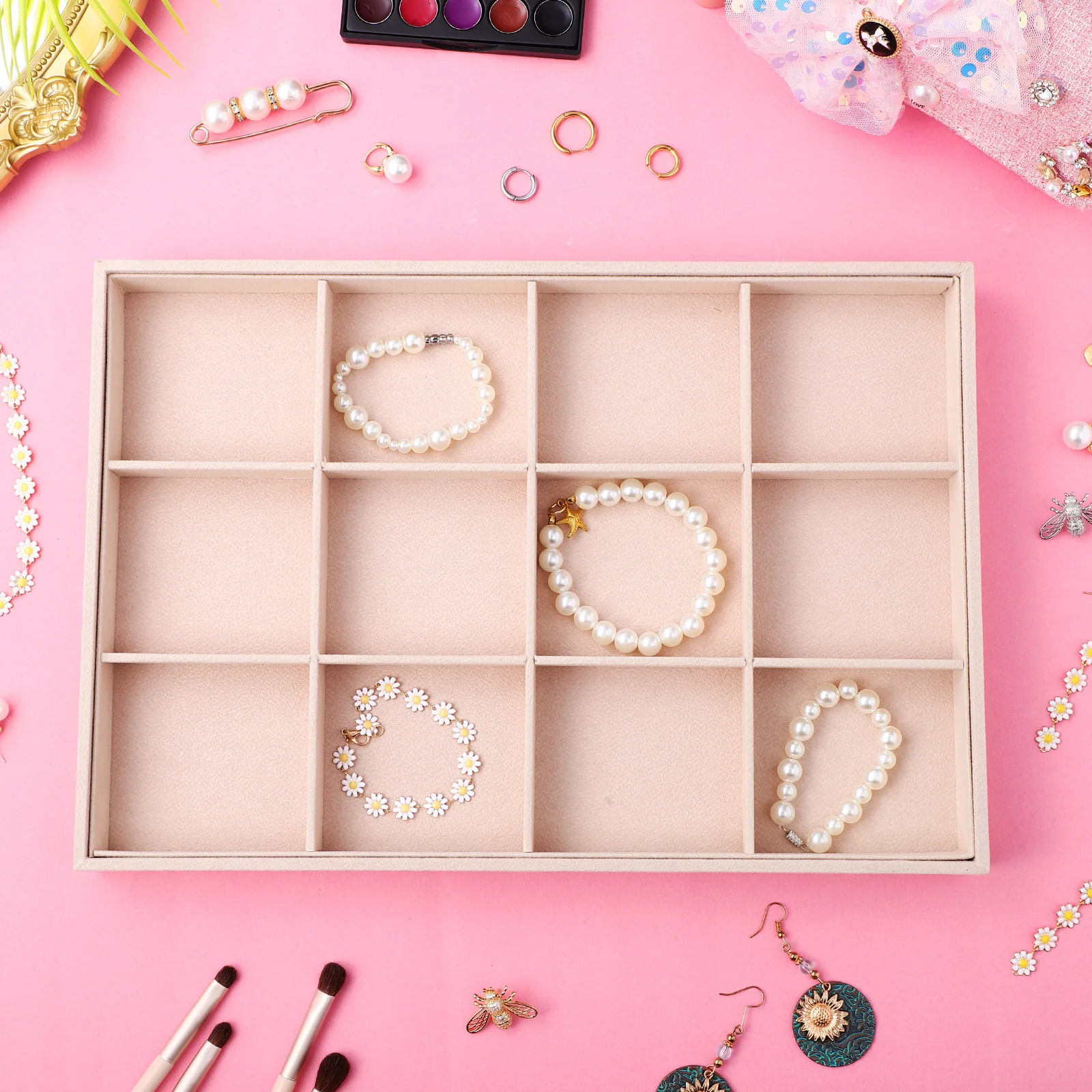 2 Pcs Jewelry Tray Velvet Organizer Trays Holder Storage Drawers Hotel Supplies Stackable Insert Bracelet Display Stand Rack