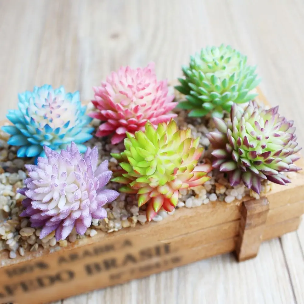 

2pcs DIY Artificial Succulent Plants Realistic Mini Fake Succulent Flocking Plants Handmade Cute Simulated Floral Plants