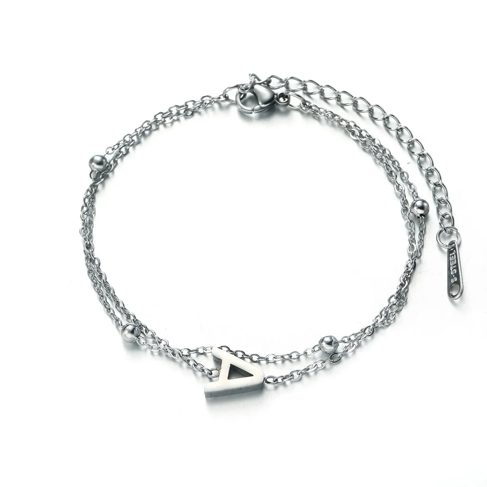 New Fashion A-Z Letter Double Layer Bracelets Simple Stainless Steel Gold Silver Color Initials Bracelet for Women Birthday Gift