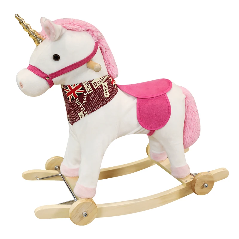 Trojan horse children rocking horse unicorn dual-purpose music solid wood toy first birthday gift