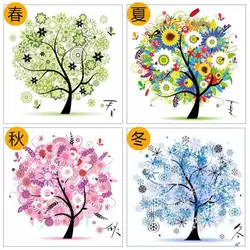 New Colorful Cross Stitch Kit Four Seasons Tree Counted Embroidery Spring Summer Autumn Winter Living Room Home Decorative