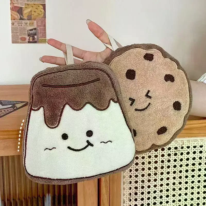 Cartoon Cookies Coral Fleece Hand Towel Bathroom Quick Drying Absorbent Hanging Towel Cleaning Wipe Handkerchief For Kitchen