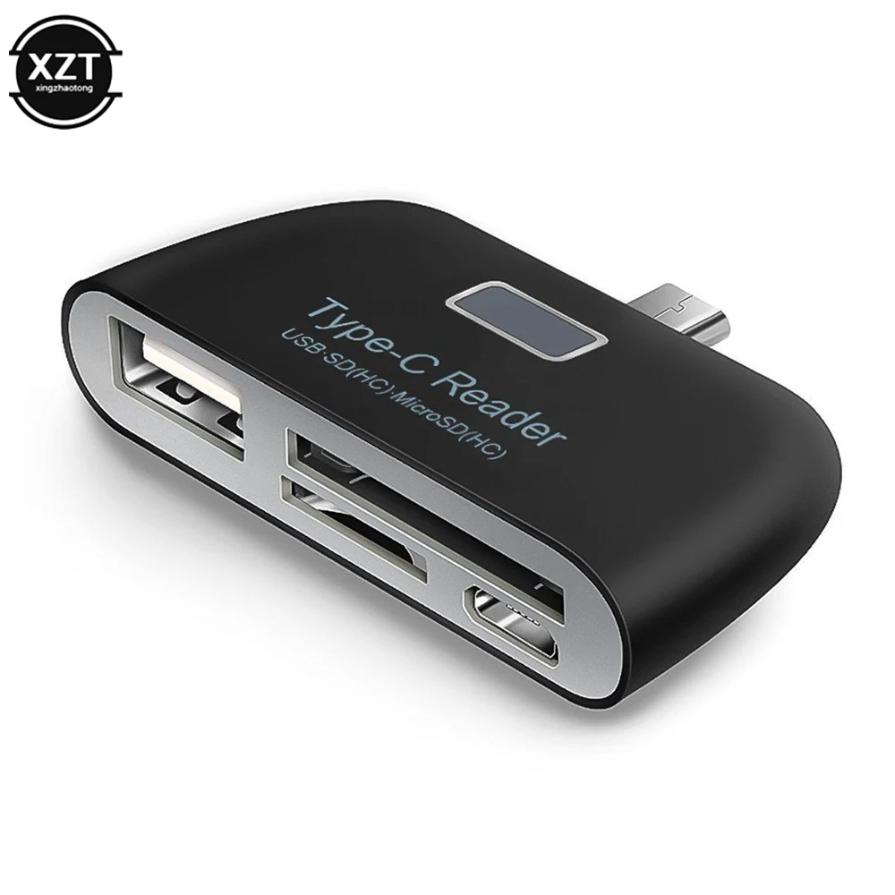 Multifunctional 4 in 1 USB C Type-C 3.1 OTG Card Reader Hub Universal USB 2.0 with Micro USB Charging Port TF Micro SD Adapter