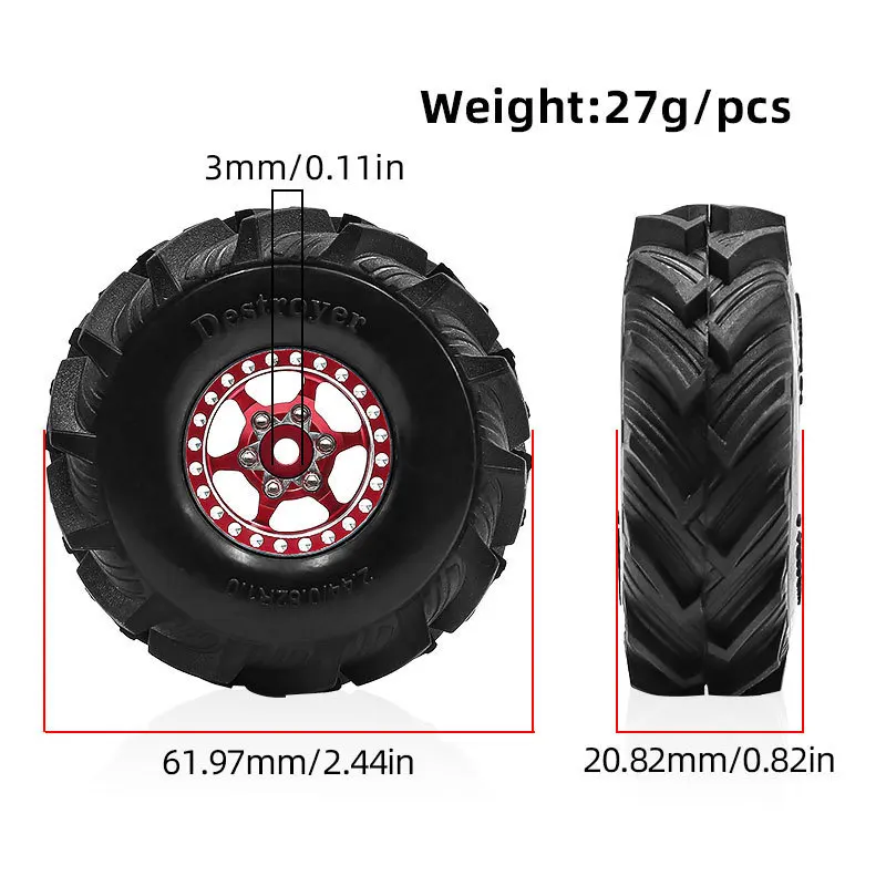 1.0-Polegada cubo de roda pneu escalada piso para 1/18 trx4m scx24 fms ascenso-18 rc carro atualização op acessórios peças