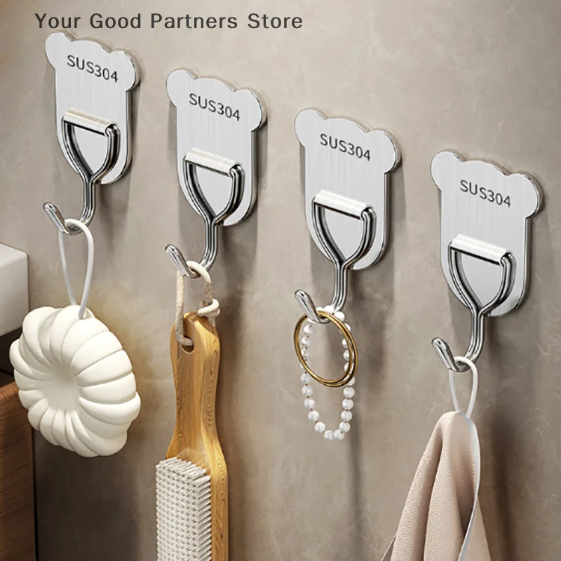 

Adhesive Stainless Steel Hooks Heavy Duty Wall Hooks Hangers For Bathroom Towel Clothes Rack Kitchen Hook Wall Hook