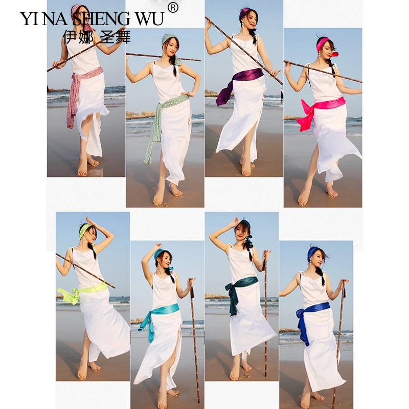 Eleganter langer Rock, Bauchtanz-Robe für Damen mit halben Ärmeln, modales Performance-Kleid für Erwachsene, Wettkampf-Übungskleidung