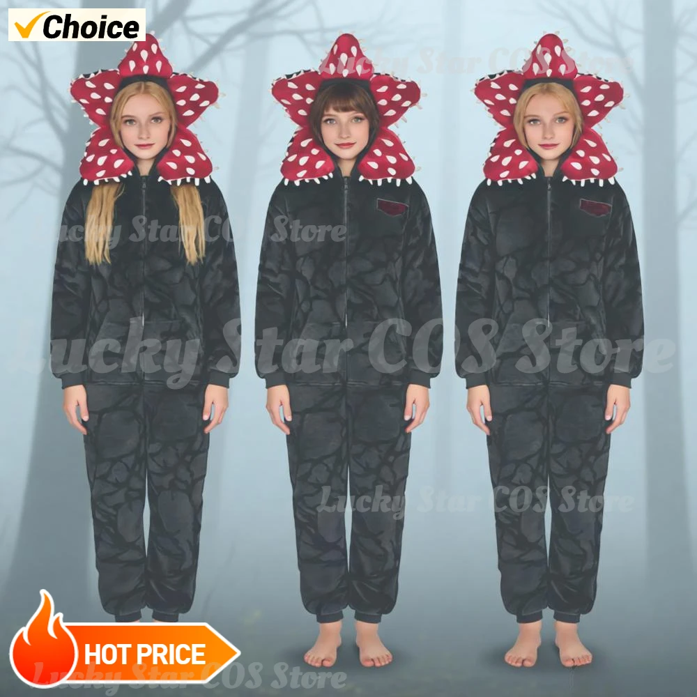 

Winter Unisex Flower Demogorgon Onesie Pajamas Flannel One Piece Sleepwear Long Sleeve Hooded Christmas Pajama Pjs