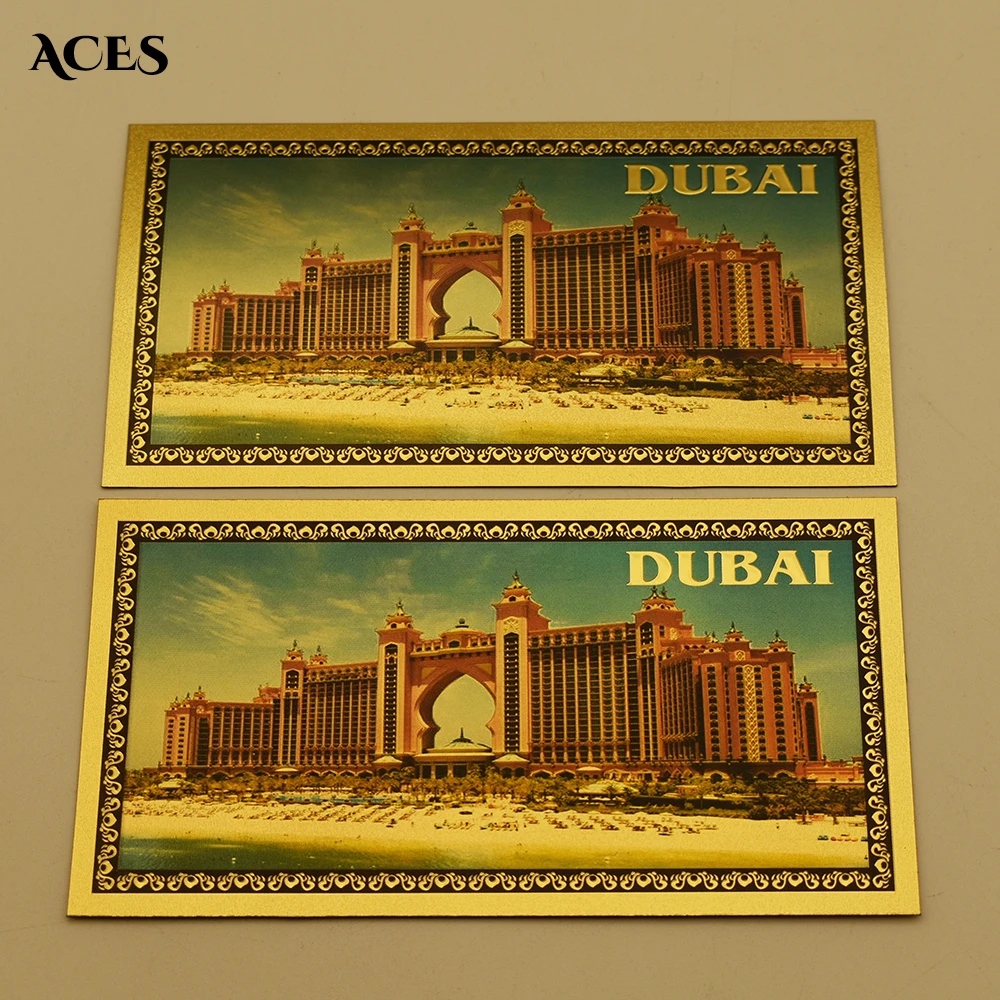 

DUBAI Gold Scenic Card Ticket Gold Foil Postcards Tourist Souvenirs Home Decorations Movie Props Exquisite Collection Gift