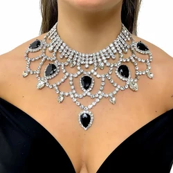 Stonefans Bling Rhinestone Water Drop Necklace Y2k for Women Exaggerated Party Statement Crystal Large Necklace Luxury Jewelry