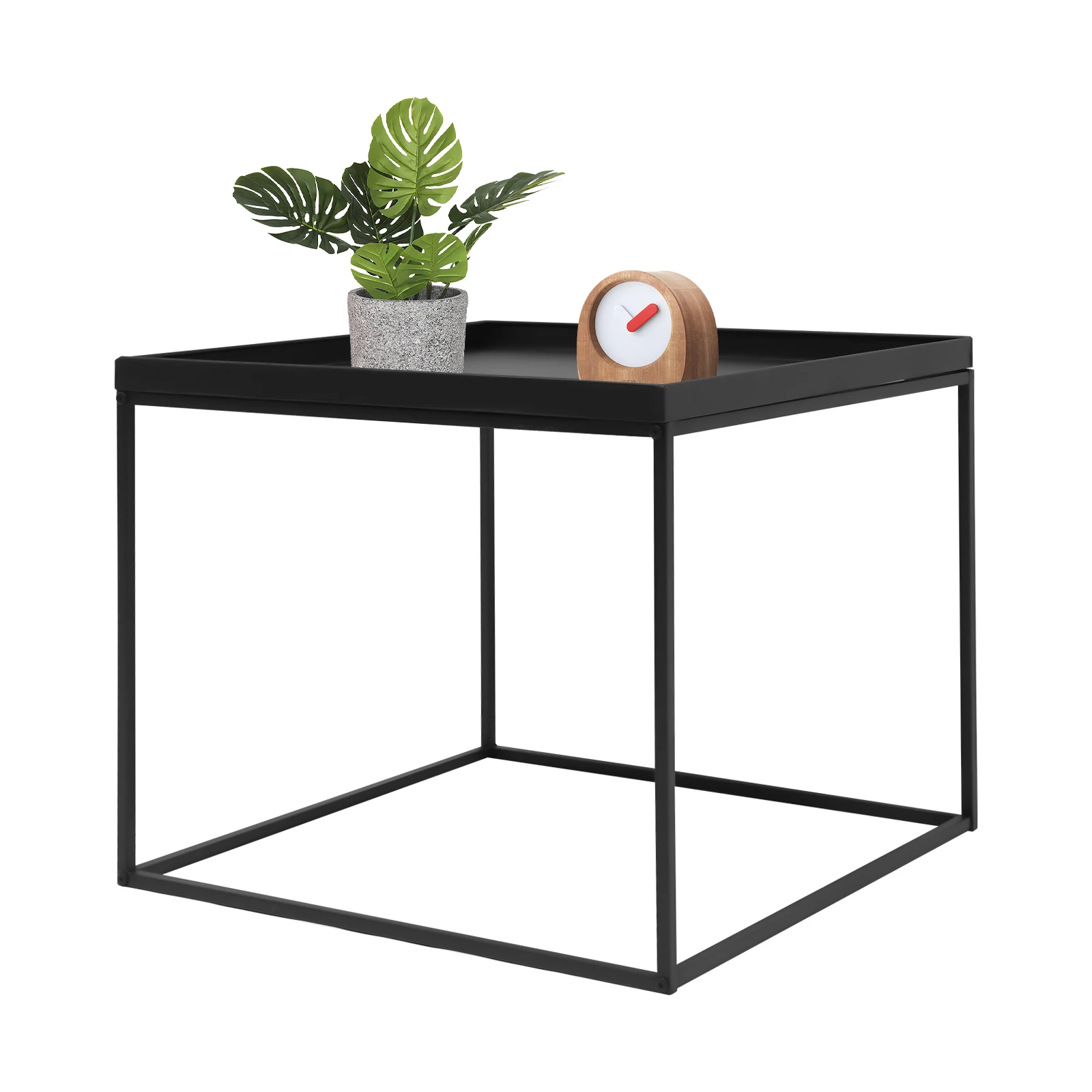 Metal End Table, Living Room Small Square Side Table, Anti-Rust Waterproof Sofa Table, Accent Coffee Table, Frosted Black