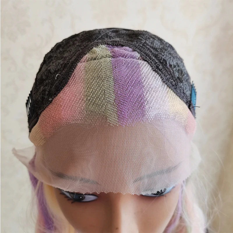 Perruque Lace Front Wig synthétique 10% naturelle – Rainbow, perruque Lace Front Wig, Loose Wave, violet, rose, bleu, 13x4, perruque Cosplay résistante à la chaleur, 26 pouces