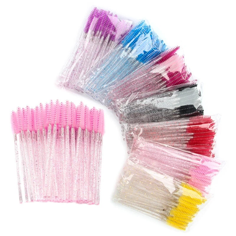 Lanjinglin 50 Pcs Eyelash Brushes Disposable Eyebrow Brush Mascara Wand Applicator Eye Lashes Brush Eyelash Extension Tools