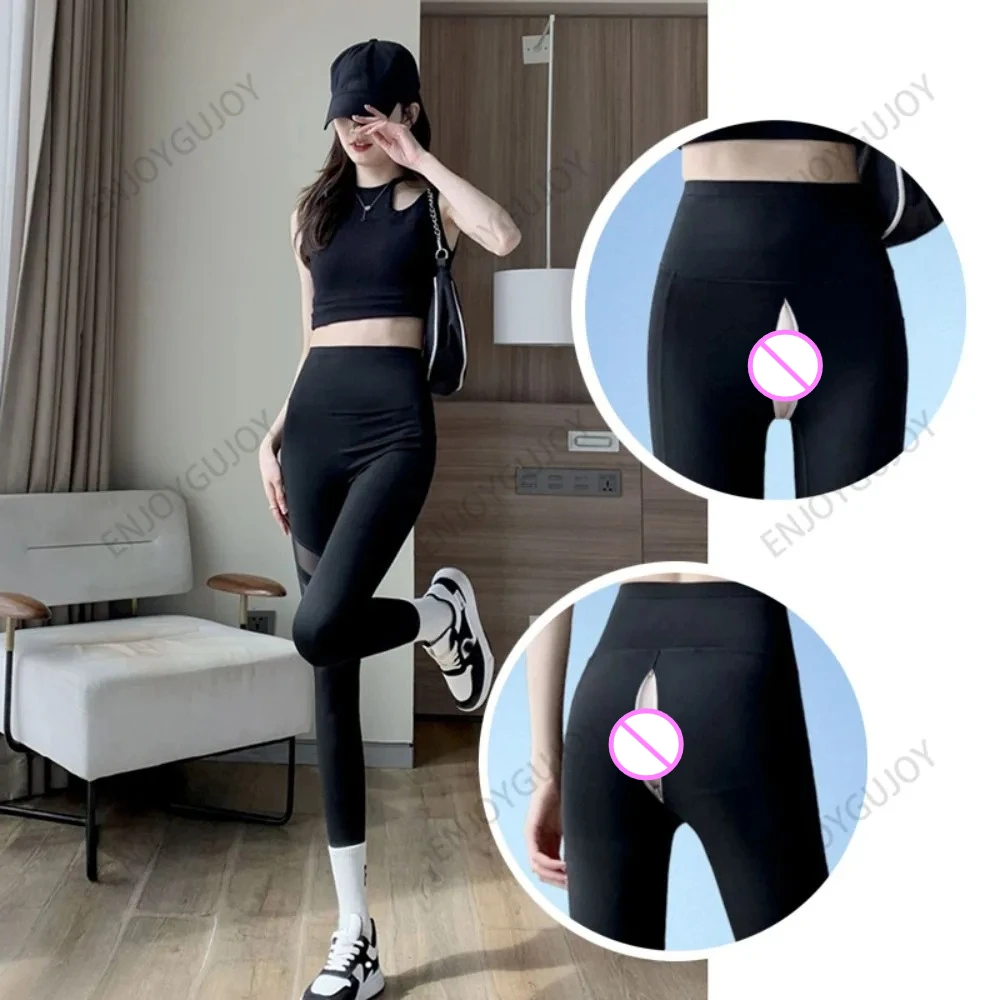 Outdoor open kruis seksbroek, exotische hotpants dames naadloze perzik heuplegging push-up yogakleding paar casual streetwear