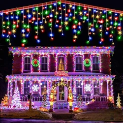 3.5M/7.5M Solar Curtain Icicle Light Outdoor Eaves Decor String Lights Garden Party Yard Christmas Decoration Holiday Garlands