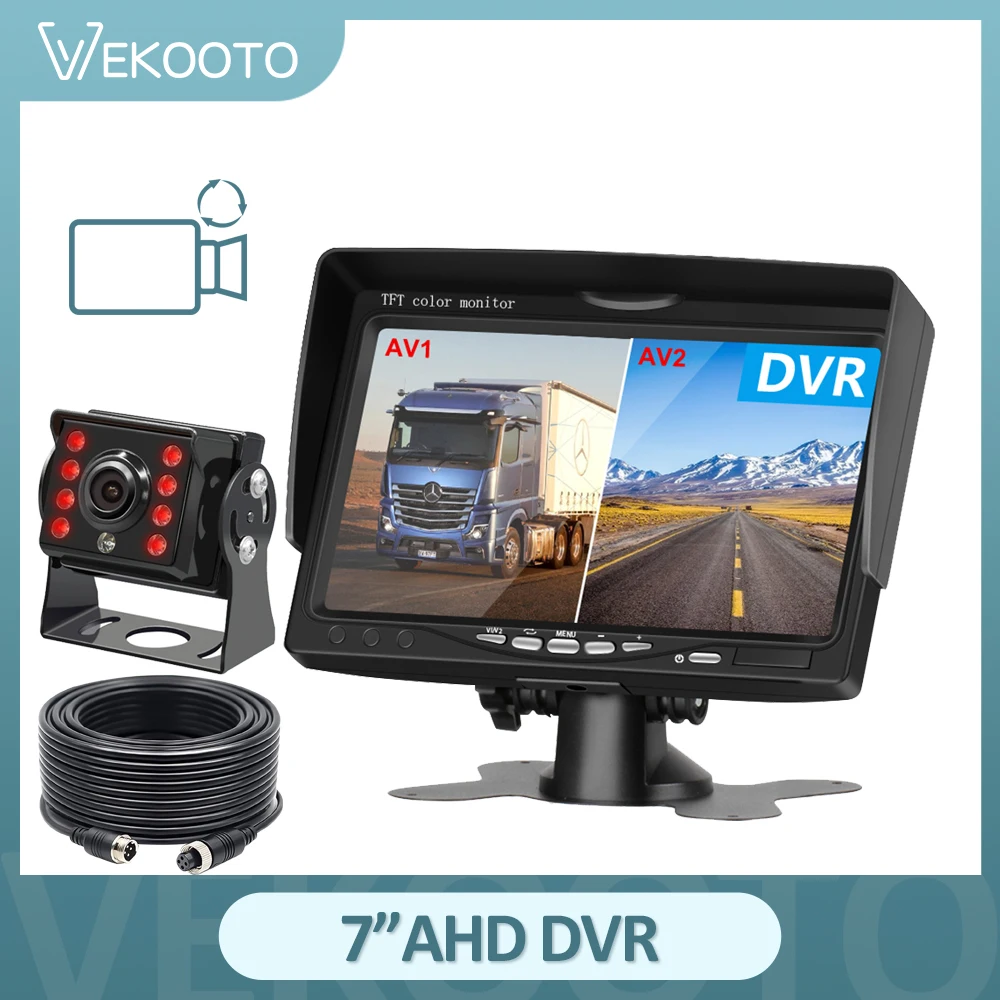 

2CH Truck Backup Camera 1920*1080 Recording DVR AHD Night Vision with 7" Vehicle Rear View Monitor Support SD Card