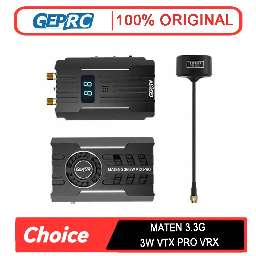 

GEPRC MATEN 3.3GHz 3W VTX PRO & VRX Set w/ 3.3GHz Signal Alarm Antenna - 40CH Long Range for FPV Freestyle Drone DIY Parts
