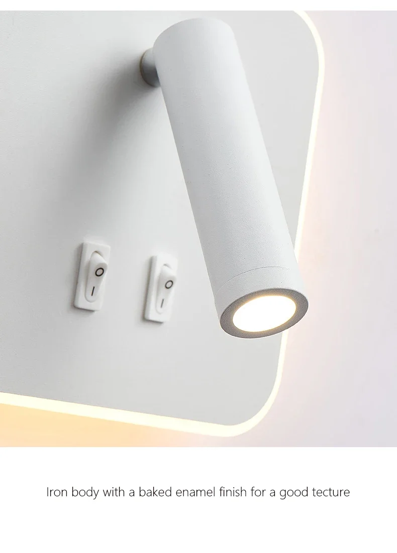 Modern Minimalist Led Wall Lamp USB Charging Indoor Bedroom Lamp Hotel Bedside Reading Lamp Wall Lights Sconce Switch AC 90~240V