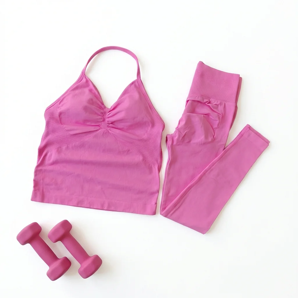 2-teiliges Yoga-Set für Damen: Rückenfreies Neckholder-Top, Hochgeschnittene Nahtlose Shorts, Fitness-Sportbekleidung, Workout-Set – Detail 3