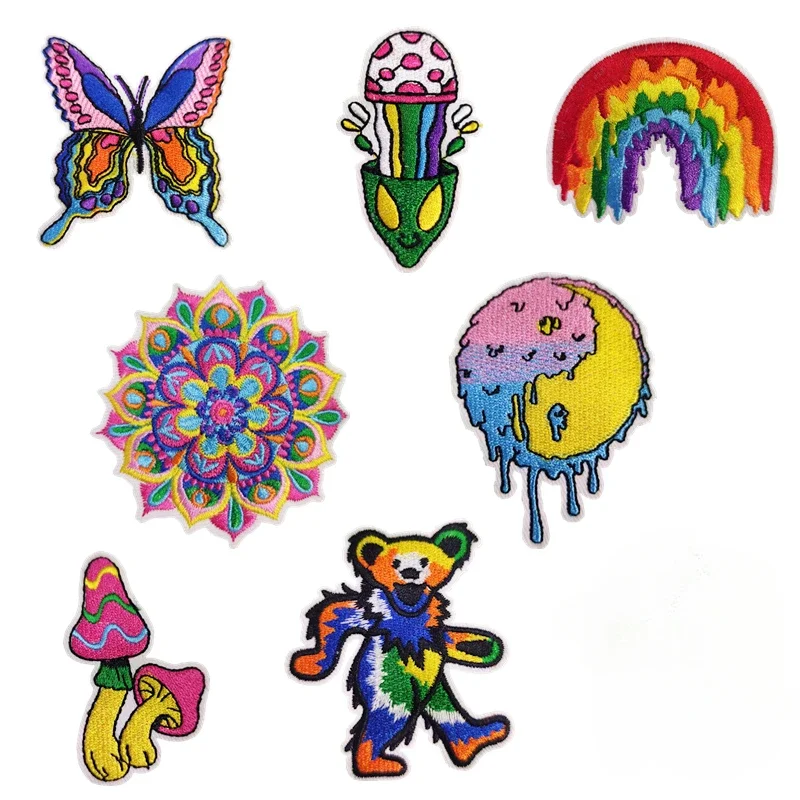 Цветные абстрактные Мультяшные Популярные вышитые логотипы, аксессуары для одежды, патчи, Сумка с утюгом, одежда для детей, сделай сам