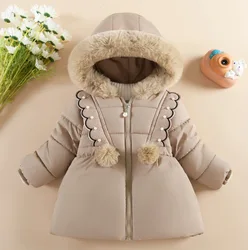 Children's Winter Clothing Girls Padded Thickened Fashion Cotton Jacket Trend Cotton Jacket Plush Hooded Outdoor Coat