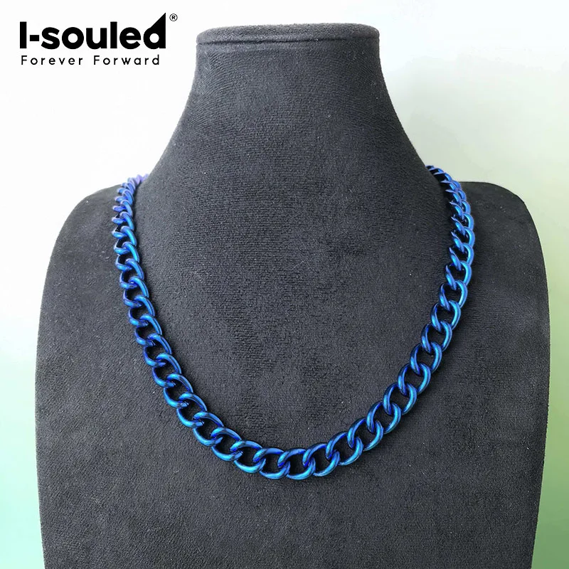 12mm TA1 pure titanium polished anodized men's hip-hop fashion blue/color twisted chain necklace