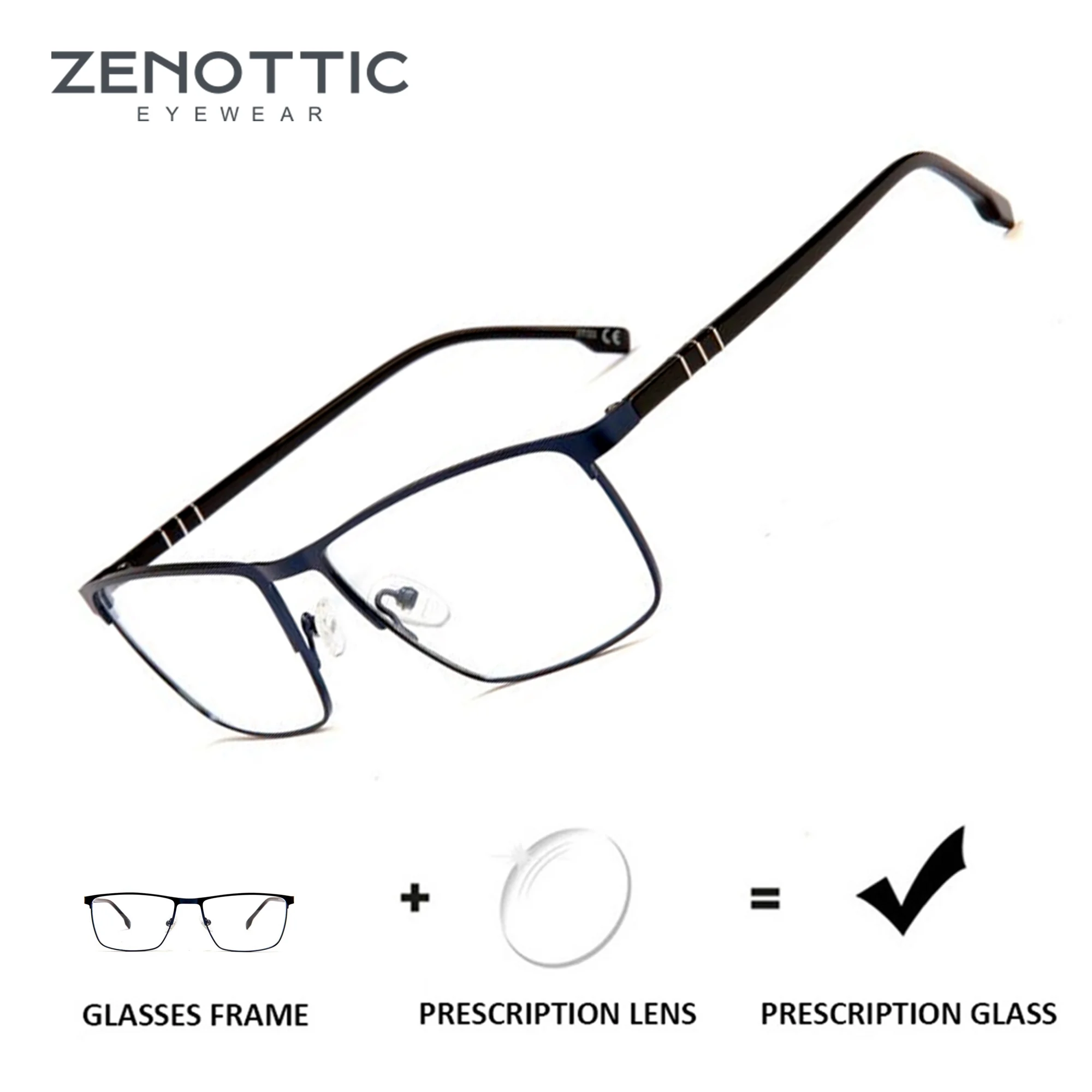 ZENOTTIC Trendy Square Prescription Glasses For Men Alloy Myopia/Photochromic Optical Eyeglasses Progressive Eyewear