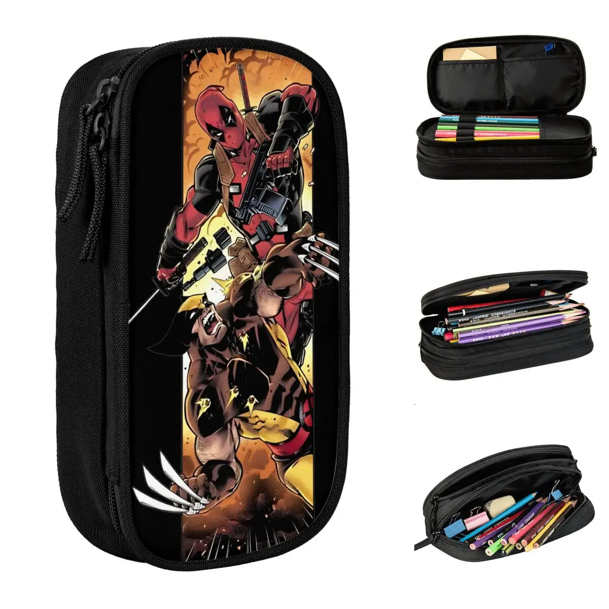 Dead Pool And Wolverine Fighting Comic Pencil Case Pencil Pouch Pen Box Boy Big Pencil Bags School Supplies Zipper Stationery