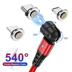 Kabel magnetyczny twin 540 obracać 3A szybko ładujący kabel Micro USB typu C do iPhone'a 14 Xiaomi magnes kabel USB