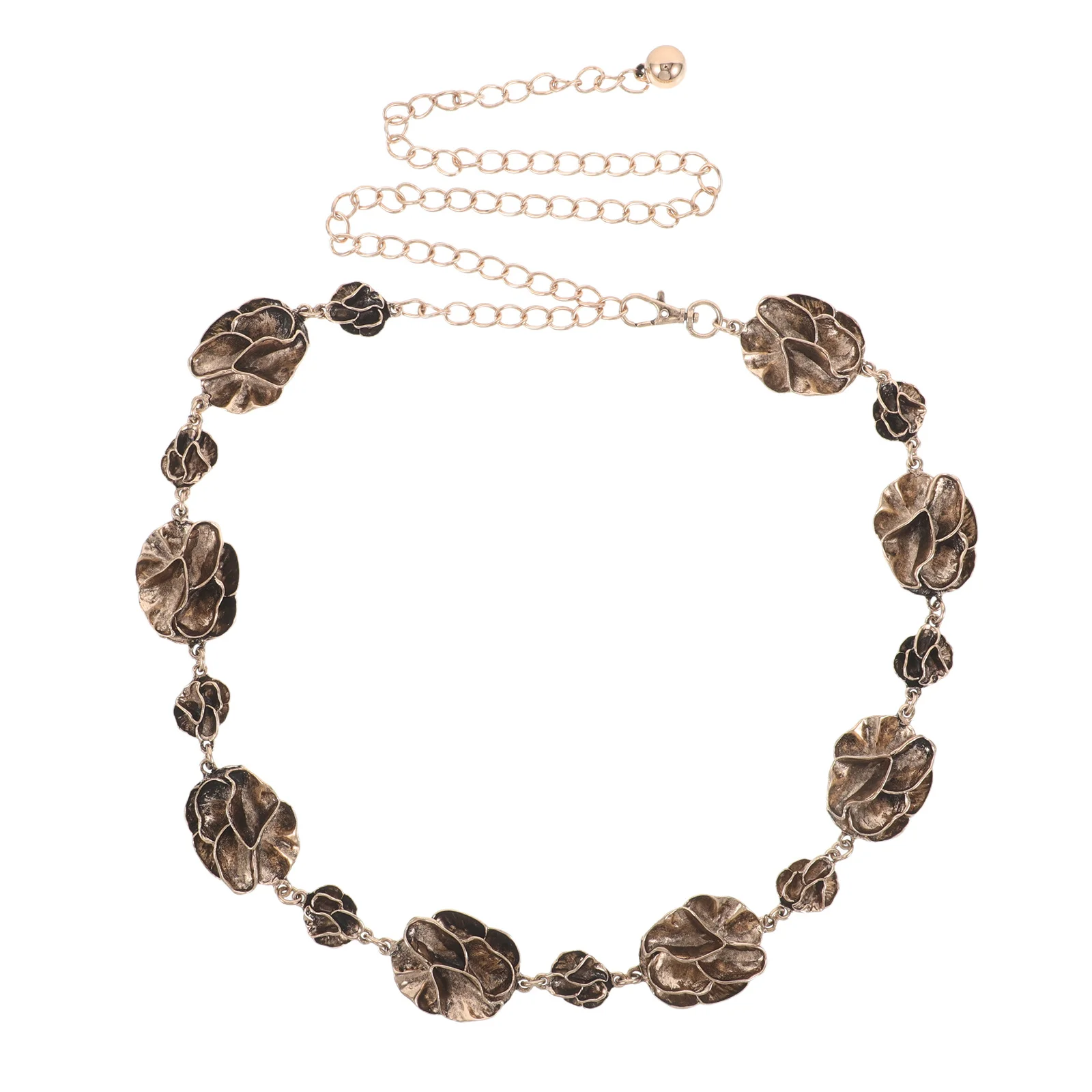 120 سنتيمتر قابل للتعديل ثلاثية الأبعاد زهرة معدنية الخصر حزام على شكل سلسلة أنيق الأزهار ملحق لفساتين الجينز بوهو ملابس النساء #1