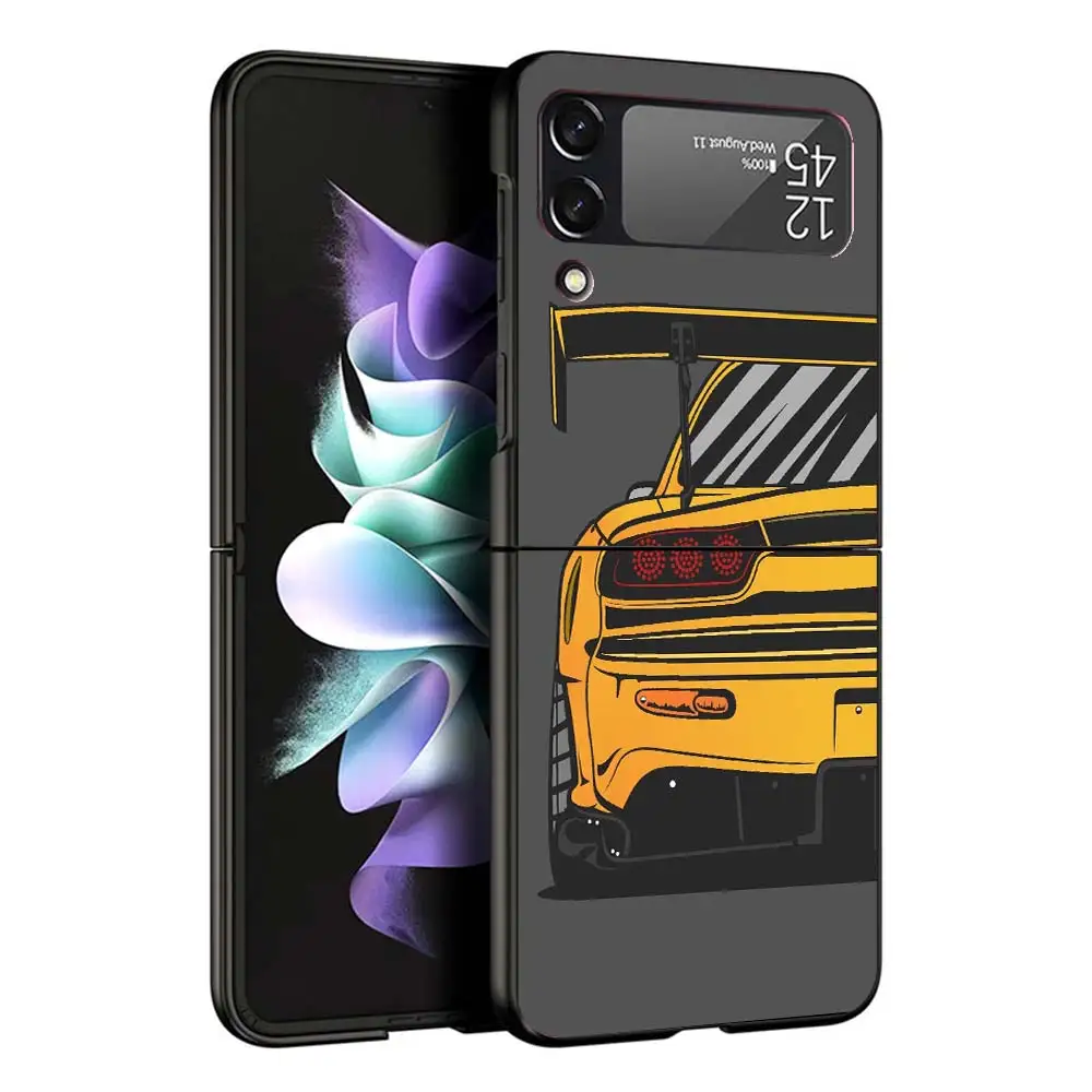 Capa Dura Preta para Samsung Galaxy Z Flip, Japão JDM Carros Esportivos Quadrinhos, Flip4, Flip3, Flip5 Padrão, Luxo