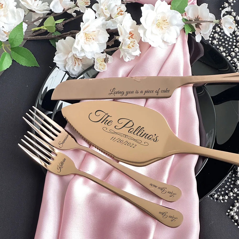 

Personalized Engraved Wedding Cake Knife Server And Forks Set Anniversary Bridal Shower Housewarming Keepsake For Couple