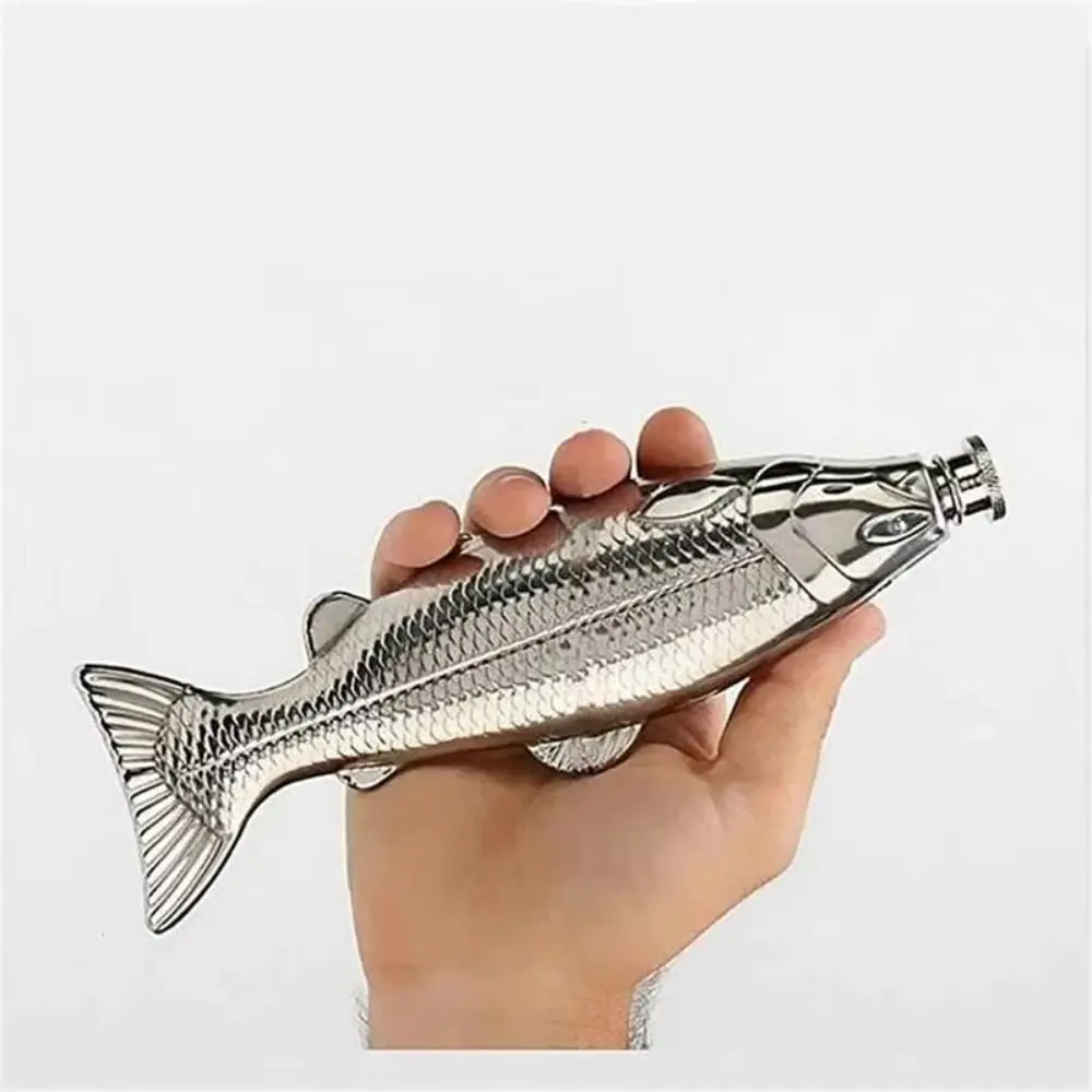 Portable 304 Stainless Steel 3oz Hip Flask Anti-slip Leakproof Whisky Flagon Container Creative Fish Shape Drinking Bottle