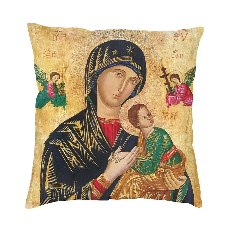 Funda de almohada cuadrada de Nuestra Señora de Perpetuo, decoración, cojines de la Virgen María católica romana, cojín para impresión de coches