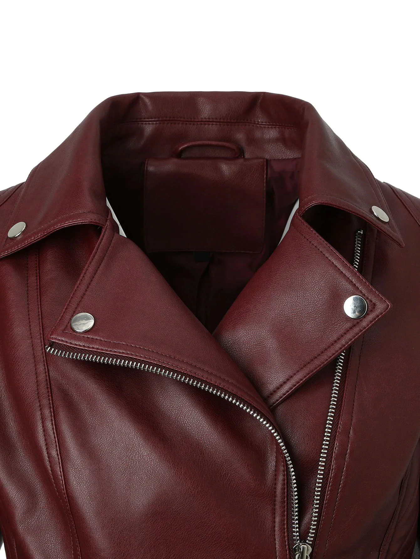 ⭐   سترة من جلد البولي يوريثان على طراز راكب الدراجة النارية للنساء - سترة نباتية صناعية للدراجات النارية مع سحاب وأزرار (أسود/أبيض/أحمر/أخضر) #5