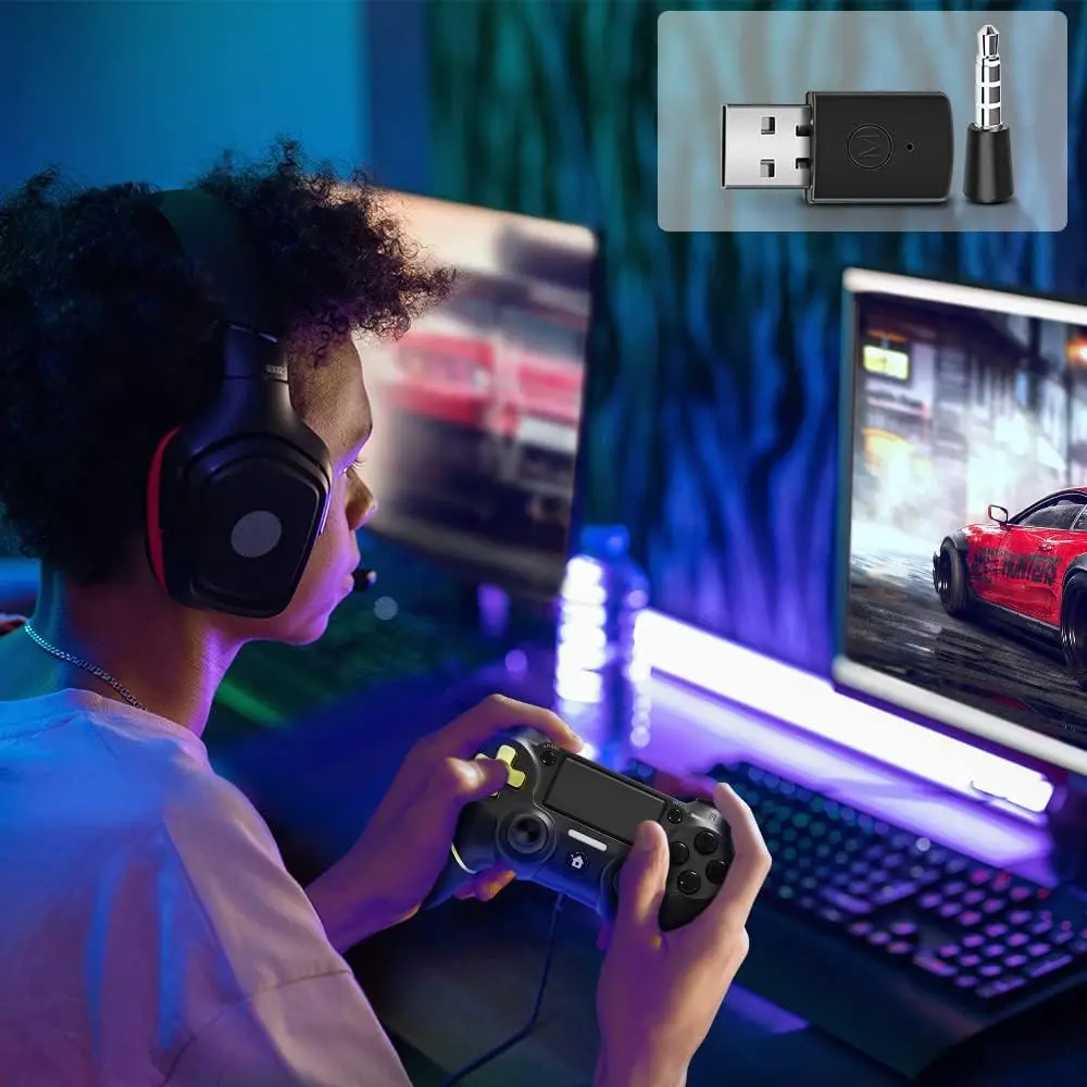Bluetooth USB Adapter Compatible for PS5/PS4 Bluetooth Handle Receiving Adapter Headphone Receiver