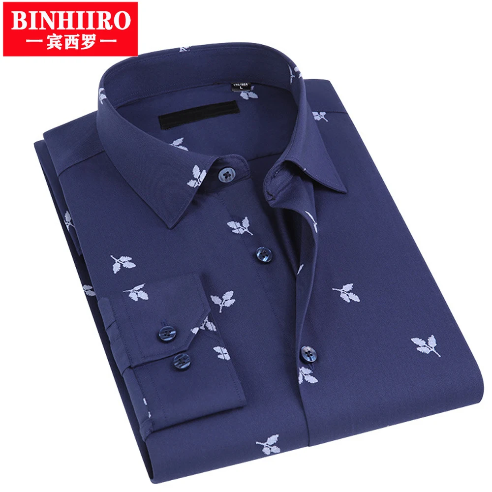 

Men's Fashion Casual Long-Sleeved Shirt Spring Autumn High quality Printing Pocket Long Slim-fit Button-down Male Shirt