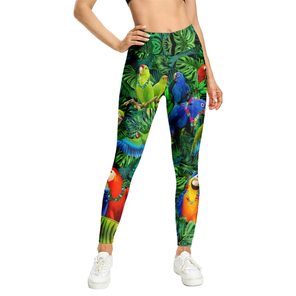 Animal Bird Parrot Green Summer Women Yoga Pants Elastic Sport Camouflage 3D Print Leggings Slim Quick Dry Trouser Skinny Gym