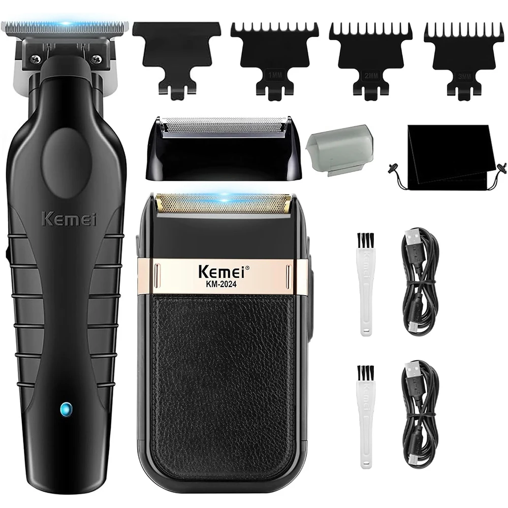 

Профессиональный набор для стрижки волос и бритья KEMEI, электрический триммер для мужчин, беспроводная мужская электробритва, T-образное лезвие Zero