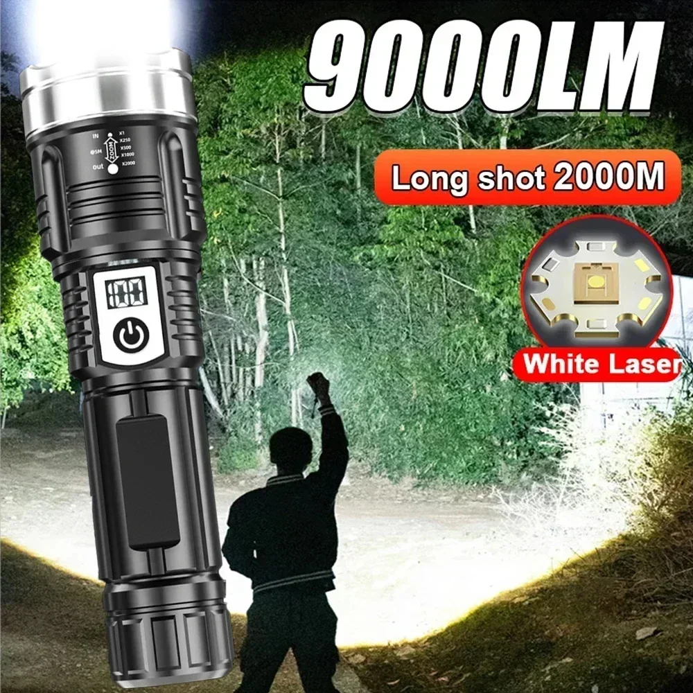 High Strong Power Led Flashlights 800W Built in Battery Tactical Torch USB Rechargeable Camping Fishing Emergency Zoom Lantern